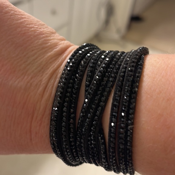 Holiday cuff. Black beaded sparkle with soft fabric backing. - Picture 1 of 5